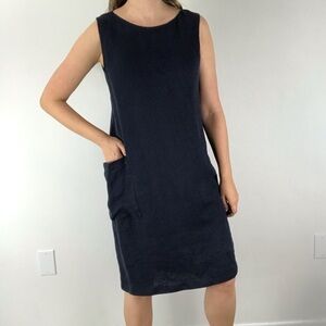 VERONIQUE MILJKOVITCH Linen Lagenlook Sleeveless Dress Small Navy Blue